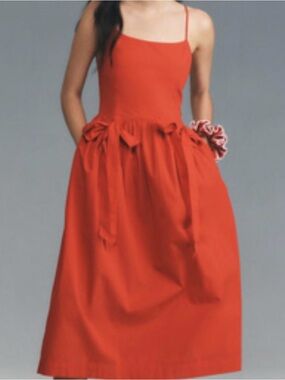 NEW Red apron midi dress with a bow detail size small